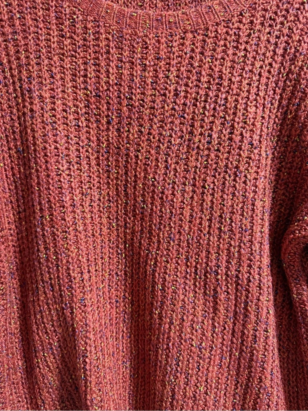 Staccato Textured Knit Sweater in Red with Blue and Yellow Speckles - Picture 5 of 6